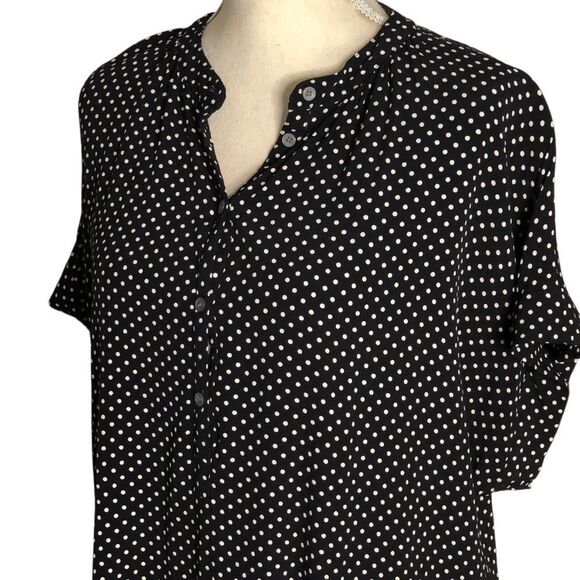 J Crew Women’s Blouse Short Sleeve Half Botton Black/White Polka Dots Size Large - Picture 2 of 9